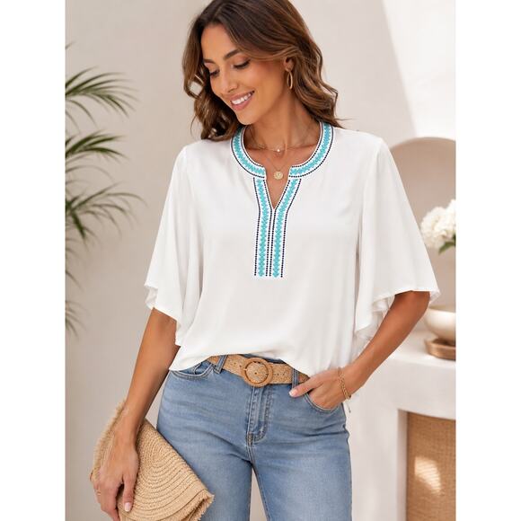 Ariat Tops - Ariat‎ Callie Blouse Wns Medium Coconut Milk Embroidered Western Boho Cowgirl